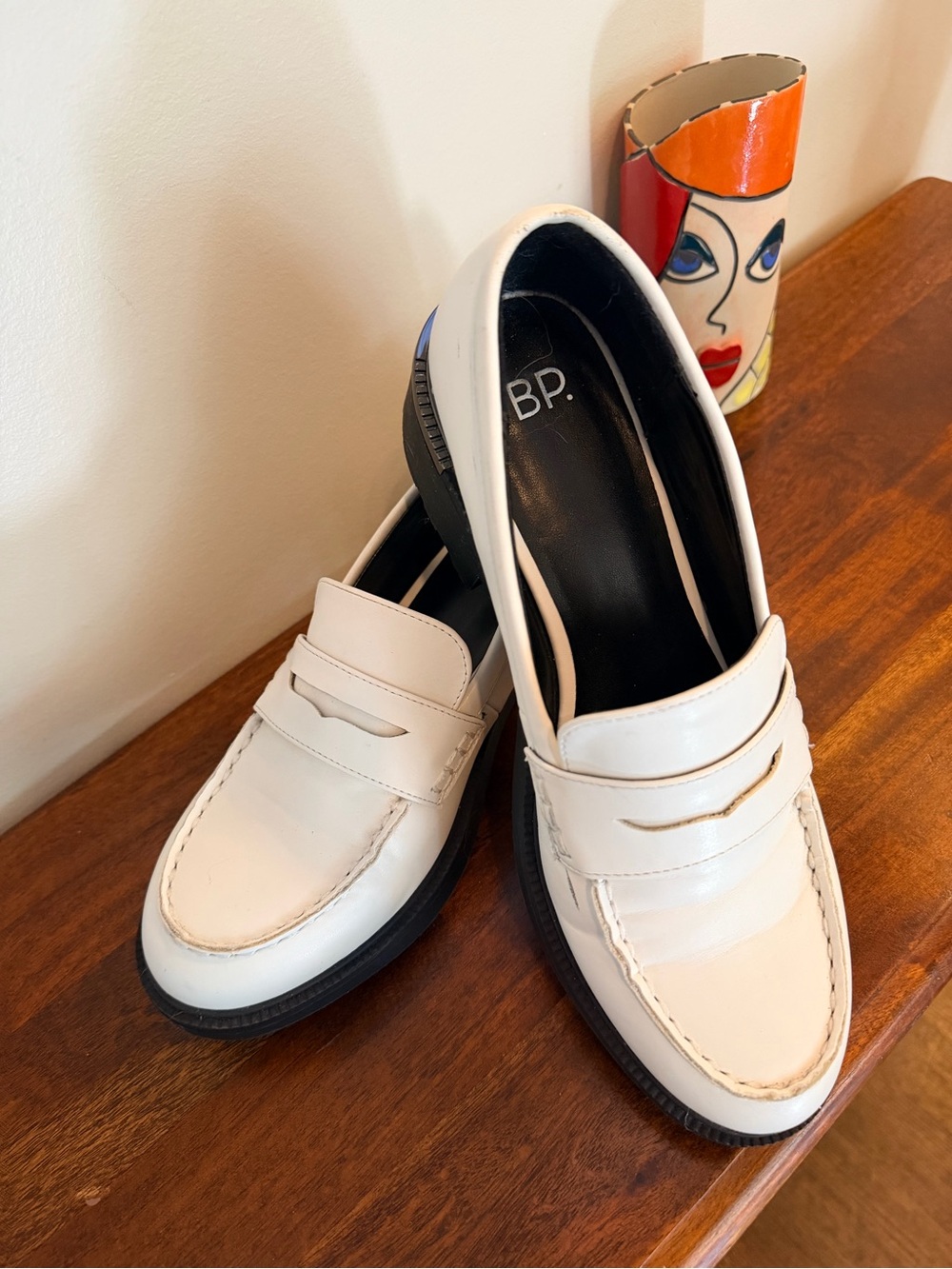 bp Women's White Penny Loafers with Black Sole in Size 9.